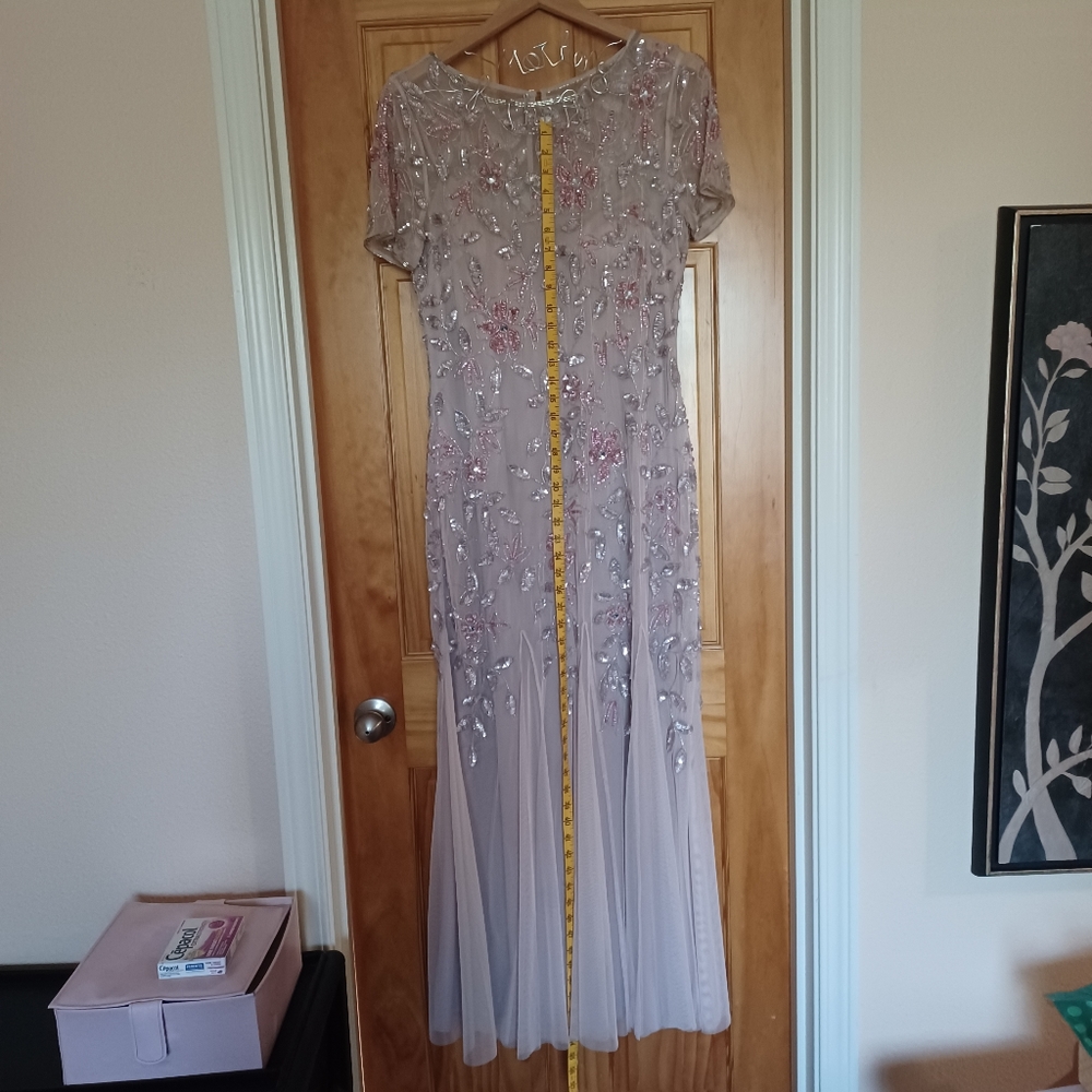 Adrianna Papell Blush Godet Beaded Gown size 12